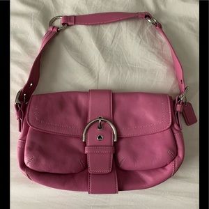 Genuine Coach Pink Leather Handbag Purse with Silver Buckles
